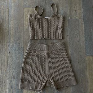 Lovers + Friends Brown Cable Knit Shorts Set
